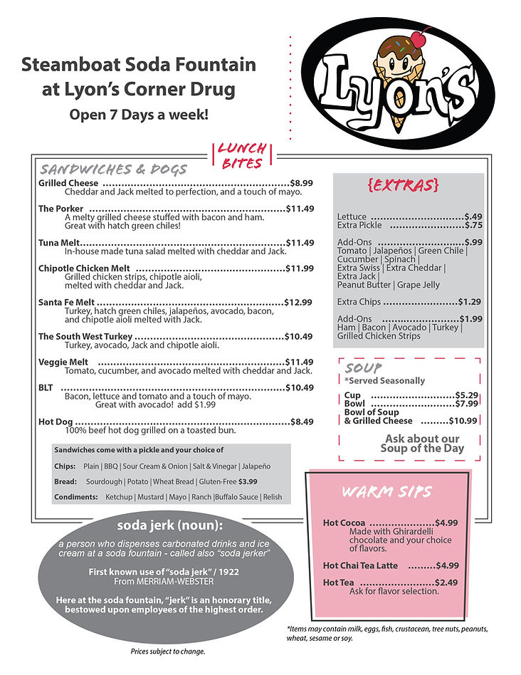 Soda Fountain Menu - Front