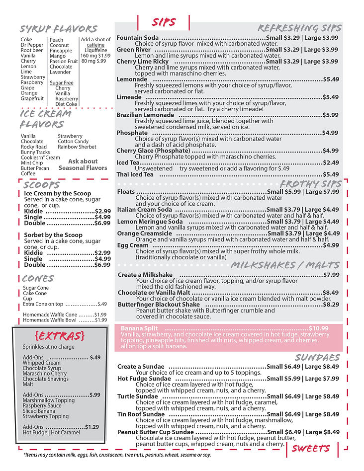 Soda Fountain Menu - Back
