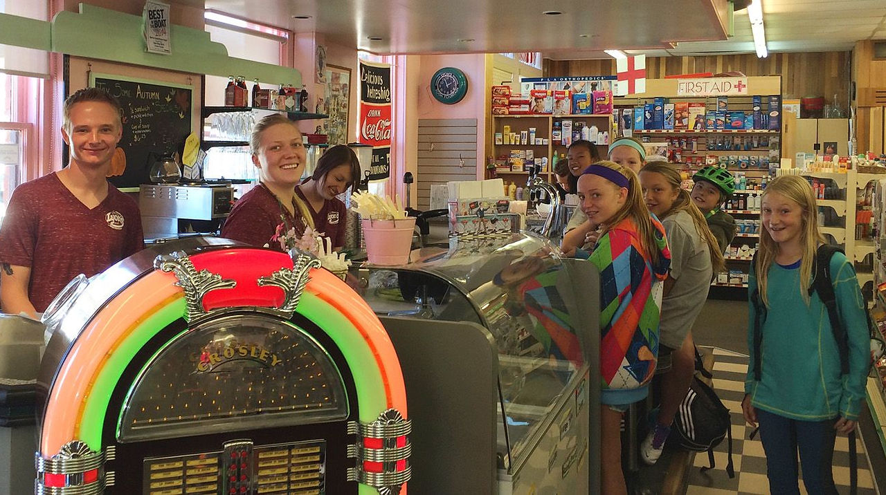 Soda fountain interior with jukebox